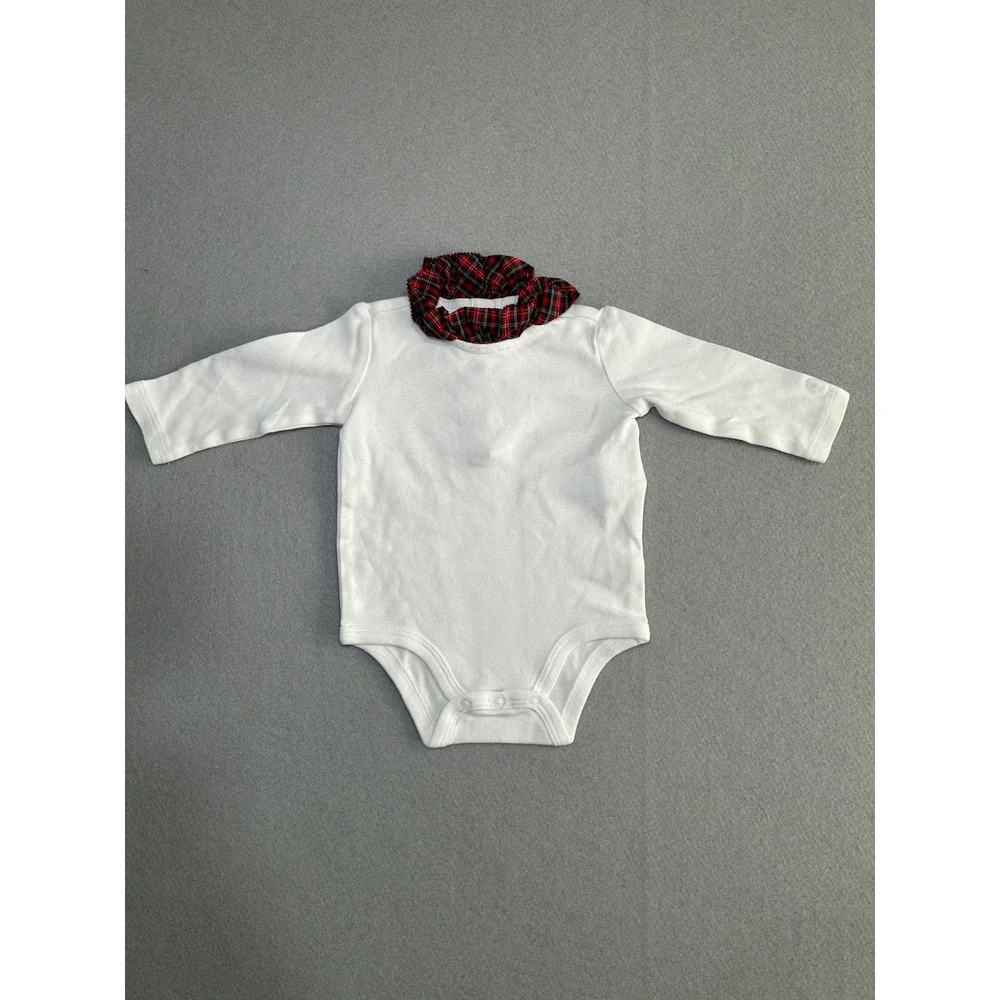 Ralph Lauren Baby Bodysuit 3M White Tartan Plaid Ruffle Collar Long Sleeve